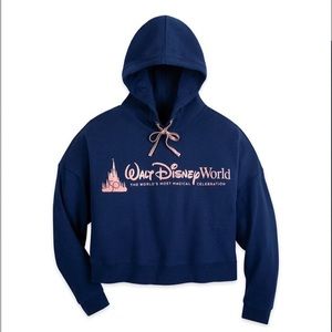 Walt Disney World 50 Anniversary Cropped Navy Rose Gold Hoodie small